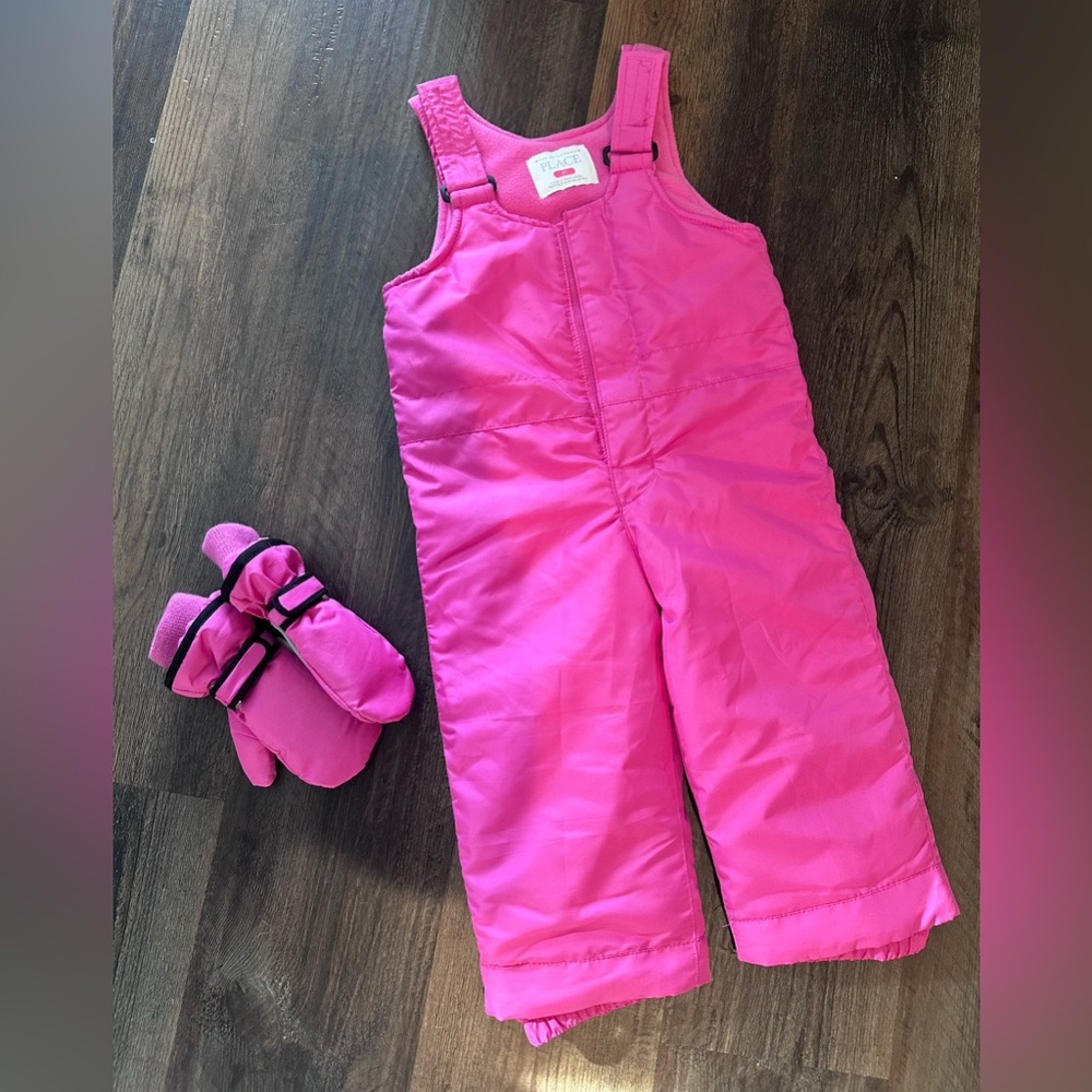 🩷❄️ Pink 2T snow bibs/pants & glove set